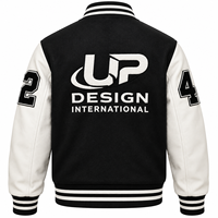 Veste universitaire personnalisée noire et blanche avec manches en cuir, logo brodé, veste de baseball Letterman, streetwear OEM
