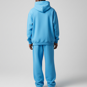 Conjunto de Sudadera con Capucha Oversize y Pantalones Anchos de Felpa de Algodón Grueso, Transpirable, Azul Cielo, Tallas Grandes, Estilo Casual Urbano de Lujo para Invierno - Product Image 5