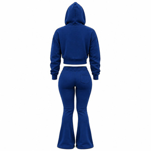 Conjunto Deportivo de Felpa de Algodón al Por Mayor, Chaqueta Corta con Cremallera y Pantalones Acampanados para Mujer, Ropa Urbana Moderna de Dos Piezas - Product Image 2