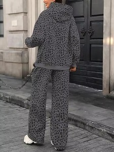 Women Oversized <b>Leopard</b> <b>Print</b> Hoodie <b>Sweatshirt</b> Set Knitted Long Sleeve Full Length Pants Breathable Autumn Style - Product Image 3