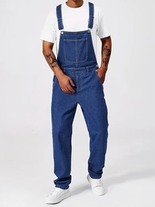 Overoles de Mezclilla para Hombre, Cintura Alta, Corte Holgado, Color Sólido, Ropa de Trabajo Informal, Pierna Recta, Algodón, Estilo Primavera - Product Image 4