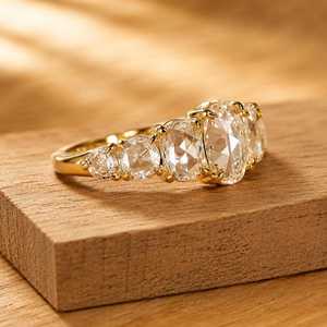 แหวนเพชรทรงกลมและวงรีแบบโรสคัท เพชรเลี้ยงในห้องปฏิบัติการ ทองคำแท้ 10k 14k 18k สีทอง ความใสระดับ E ความสะอาดระดับ VVS แหวนสำหรับวันครบรอบ งานเลี้ยง แหวนแฟชั่นทันสมัย - Product Image 3