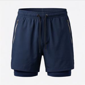 Shorts de course 2-en-1 pour hommes, séchage rapide, avec poche arrière zippée, pour entraînement, fitness, plage, couleur personnalisable, vêtements de sport - Product Image 1