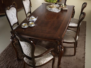 Ensemble de table et chaises de salle à manger 6 places en teck massif de luxe, écologique, durable, de style italien néoclassique sculpté, pour villa - Product Image 4