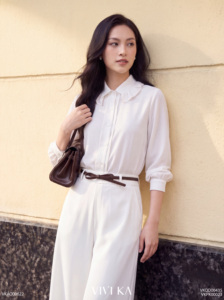 Blusa Elegante de Gasa Blanca para Mujer, con Cuello Peter Pan, Manga Larga, con Volantes, Corte Regular, para Todas las Temporadas, IVY - Product Image 3
