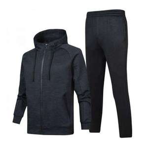 Men Grey Tracksuit Full Length Zipper Fly Sporty Autumn Spandex Polyester <b>Pants</b> Set With Side Pockets - Product Image 2
