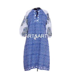 Robe moulante à col en V à fleurs faite à la main en Inde, robe de fête en coton multicolores pour femmes, robe midi moderne décontractée - Product Image 2