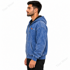 Men Full Zip Hoodie 480 GSM Cotton Fleece Heavyweight Winter <b>Zipper</b> <b>Sweatshirt</b> Warm Streetwear Custom OEM Private Label Factory - Product Image 3