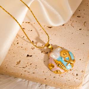 Collar con Colgante de Concha Marina, Joyería de Playa de Verano, Collar con Colgante de Estrella de Mar de Acero Inoxidable - Product Image 2