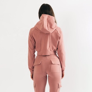 Manufacture Adjustable Heavyweight 400gsm French Terry Plain Blank Oversized 2-piece Fleece Winter Hooded <b>Women</b> Cropped <b>Hoodie</b> - Product Image 3
