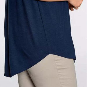 Camiseta de Mujer Azul Marino, Cuello Redondo, Manga Corta, Corte Regular, Informal, de Algodón Orgánico Ecológico, Tejido Transpirable, Color Sólido - Product Image 4
