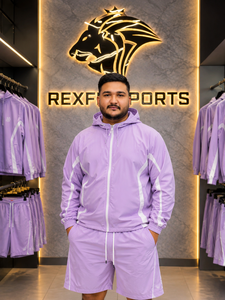 REXFIT <b>SPORTS</b> 2026 Custom Men Purple Nylon Tracksuit Hooded Windbreaker <b>Jacket</b> and Shorts Set Private Label Sportswear - Product Image 3