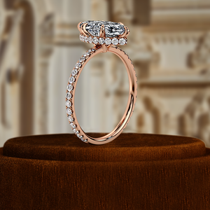 Anillo de Diamante Cultivado en Laboratorio con Certificación IGI, Corte Marquesa, 1 Quilate, Oro Sólido de 14k, Anillo de Compromiso con Halo Oculto - Product Image 1