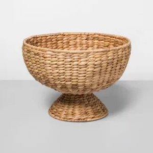Corbeille à fruits sur pied en rotin tressé à la main, panier central en osier naturel pour comptoir de cuisine, décoration rustique en jacinthe d'eau - Product Image 1