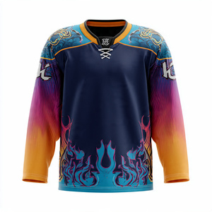 Maillot de hockey sur glace personnalisé pour homme, blanc, bleu, rouge, rayé, manches longues, col en V, évacuation de l'humidité, vêtements sublimés - Product Image 5