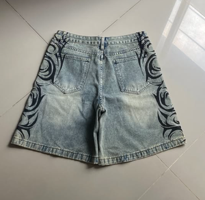 Pantalones Cortos de Mezclilla con Estampado Tribal Personalizado para Hombre, Estilo Vintage, Holgados, Oversize, Streetwear, Fabricante OEM ODM - Product Image 5