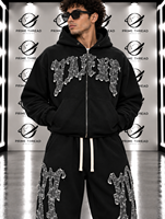 Ensemble de survêtement deux pièces pour homme, directement de l'usine, avec sweat à capuche zippé à motif gothique et pantalon de survêtement ample style streetwear, personnalisable