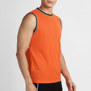 Hot Selling Gym Workout Shirts Men's Orange Sleeveless Tank Top O-Neck Solid Color Breathable Knitted Casual Wear - Product Image 5