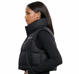 Chaleco Corto Acolchado Negro de Moda para Mujer, con Logotipo Personalizado, Cuello Alto, Sin Mangas, Chaqueta de Invierno Acolchada, Chaleco de Burbujas para Mujer - Product Image 2