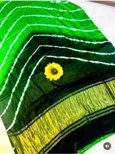 Sari en soie Gajji pure multicolore Leheriya Bandhani, fait main au Rajasthan, sari en soie tie-dye - Product Image 2