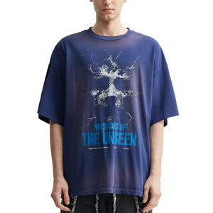 T-shirt personnalisé avec logo, effet délavé, pour homme, impression sérigraphique de haute qualité, streetwear, vintage, effet usé - Product Image 3