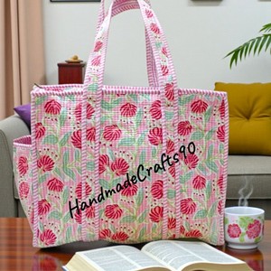 Elegante Bolso Tote de Hombro para Dama, Estilo Bohemio Vintage, Acolchado, de Algodón, con Cierre, Estampado Tropical Azul Clásico, Otoño, 18 Pulgadas, Ligero - Product Image 4