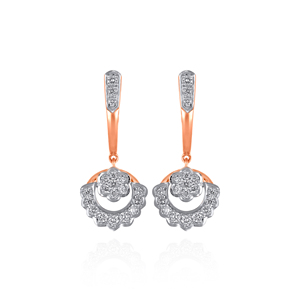 14K Rose Gold Diamond Earrings Classic Floral Drop Design Round Brilliant Cut Lab-grown Diamonds Women's Wedding Jewelry - Product Image 1