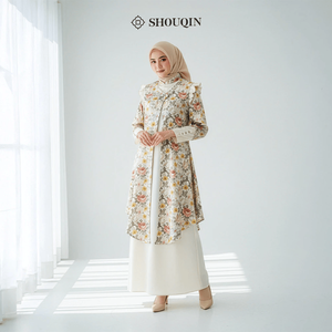 ชุดเดรสยาวมุสลิมผู้หญิงแบบ 2-in-1 ยี่ห้อ Shouqin Shireen ผ้าซาตินลายดอกไม้หรูหรา แขนยาว กันยับ ไซส์ใหญ่ - Product Image 4