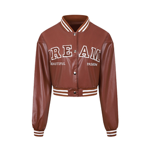 Veste universitaire de haute qualité pour femmes, veste universitaire personnalisée pour femmes, veste universitaire courte pour femmes, veste universitaire en cuir PU - Product Image 5