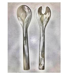 Modern Resin Salad <b>Server</b> & Fork with Marble Pattern Dishwasher Safe Custom Color for Stylish Tableware and <b>Buffet</b> Service - Product Image 1