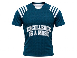 Maillot de rugby bleu sarcelle en gros, imprimé Excellence Is A Must, à manches courtes, sublimation, séchage rapide, respirant, pour hommes - Product Image 1