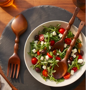 Hand Carved Wooden Spoon & Fork Set Natural Handwood Minimalist Design Flatware For <b>Camping</b> <b>Kitchen</b> Party And Tabletop Use - Product Image 5