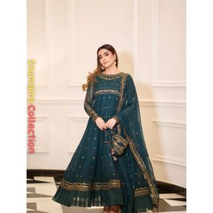 Robe de l'Aïd Collection Ssumaira – Robe de soirée en mousseline de soie pour femme, longueur genou, silhouette royale flatteuse, look coordonné complet - Product Image 5