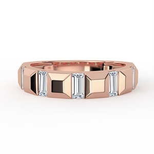 Anillo de Oro con Banda de Diamantes Corte Baguette Contemporáneo, Facetado Geométrico, Joyería Fina Minimalista para Aniversario de Bodas - Product Image 1