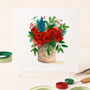 Wholesale Handmade Quilling <b>Card</b> Red Rose Flower Bouquet Custom Floral 3D Luxury Paper Art Greeting <b>Card</b> OEM/ODM Supplier - Product Image 4