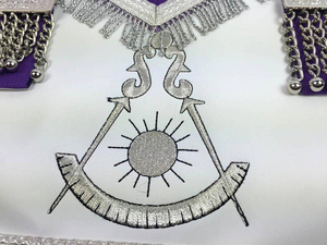 Past Master Blue Lodge <b>Apron</b> - <b>White</b> & Purple with Silver Machine Embroidery custom embroidery, and expert craftsmanship - Product Image 3