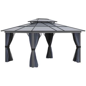 10FT X 12FT Hardtop Gazebo <b>Canopy</b> with Polycarbonate <b>Roof</b> and Aluminum Frame Outdoor Pavilion Gazebo Netting Permanent Arbours - Product Image 1