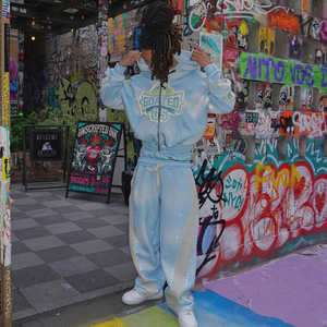 Ensemble de survêtement pour homme personnalisé en usine, style vintage délavé et effet soleil, avec strass, deux pièces (hoodie et pantalon de survêtement) - Product Image 6