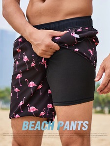 <b>Mens</b> Two Layer Swim <b>Trunks</b> Quick Dry Beach Shorts Printed Board Shorts Summer Surf Swimwear Wholesale OEM - Product Image 3