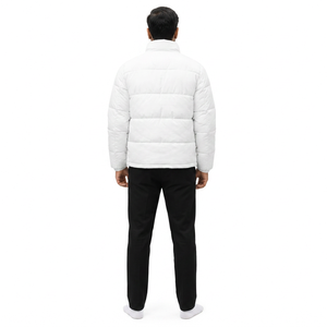 <b>Men's</b> Solid <b>White</b> Windproof <b>Puffer</b> <b>Jacket</b> Stand Collar Zipper Closure Polyester Wadding Winter Casual Coat Regular Fit - Product Image 2