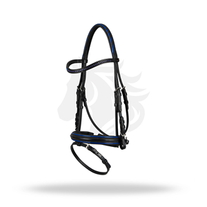 Bridon anatomique noir et bleu, taille complète, pour l'équitation anglaise, confort du cheval assuré - Product Image 1