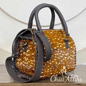 Sacs de voyage moyens en cuir de vachette véritable à imprimé cerf, motif tacheté, élégants sacs à bandoulière et sacs à main unisexes de haute qualité, style western - Product Image 1