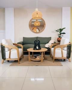 Luxury Teak Wood <b>Sofa</b> Set with Rope Lounge Chairs and Round Coffee <b>Table</b> for Hotel Villa Living Room Furniture - Product Image 1