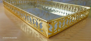 Rectangular Metal Storage <b>Tray</b> With <b>Mirrored</b> Finish Gold Decorative Frame For Table Use Modern Luxury Design Easy To Clean - Product Image 3
