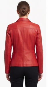 Wholesale Women Red <b>Leather</b> <b>Blazer</b> Slim Fit Four Pocket Suit <b>Jacket</b> Custom Button Up Corporate Outerwear Supplier - Product Image 5