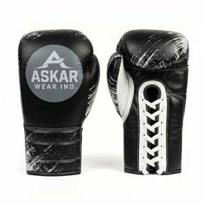 Askar Wear Ind. Boxing Gloves Leather Lace-Up Black White Design Breathable Adult Training Gear - Product Image 1