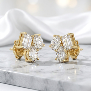 0.90CTW Lab Grown Diamond Oval & Pear Shape Prong Three Stone Multi <b>Stud</b> Earrings 18K Gold IGI Certified Women's - Product Image 3