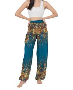 Pantalon de yoga ample en rayonne imprimé style bohème floral, taille élastique, pour tenue décontractée, style Alibaba - Vente en gros - Product Image 1