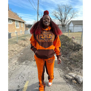 Custom Embroidery Winter Streetwear Hooded Woman Flared Tracksuit Pullover Jogger Pants Set Cotton Fleece Sweatsuit 2025 - Product Image 3