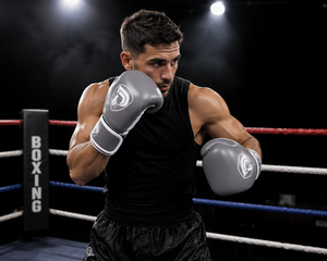 Guantes de Boxeo Profesionales Portátiles Dumela International, Color Gris Blanco, Cuero Genuino, Personalizados, Alta Calidad, Entrenamiento Vertical - Product Image 5